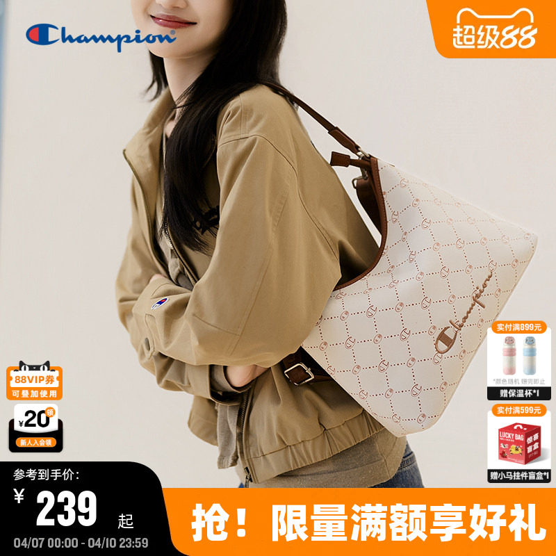 Champion冠军单肩包2026春季新款女老花腋下hobo包复古通勤斜挎包