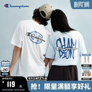 美式 新款 街头复古圆领女 T恤女夏季 Champion冠军情侣短袖