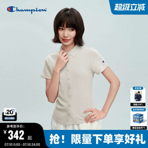 Champion冠军立领排扣短款T恤