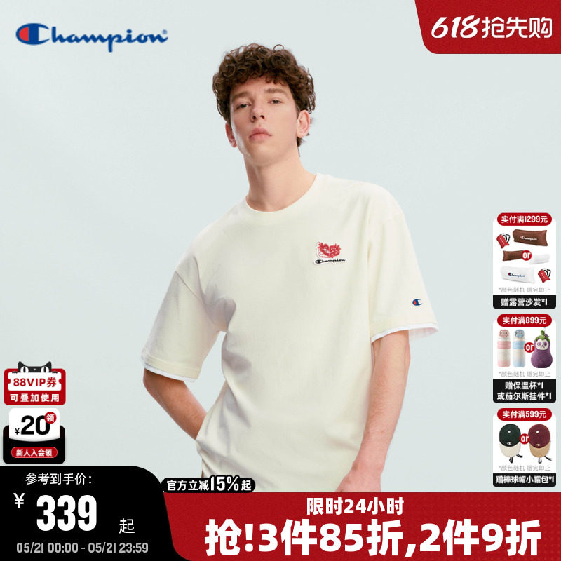 Champion冠军短袖男2026夏季新款纯棉休闲草莓刺绣T恤女情侣款潮