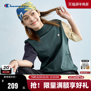 刺绣拼色半袖 新款 宽松上衣纯棉潮牌 t恤女25夏季 Champion冠军短袖