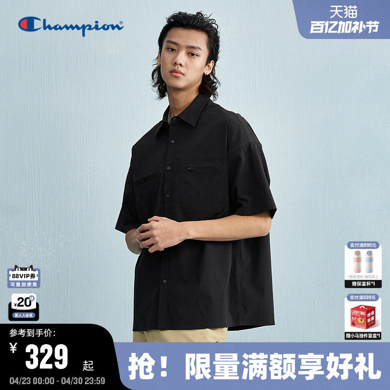 Champion冠军衬衫男25夏季翻领POLO短袖秋中性简约宽松机能T恤