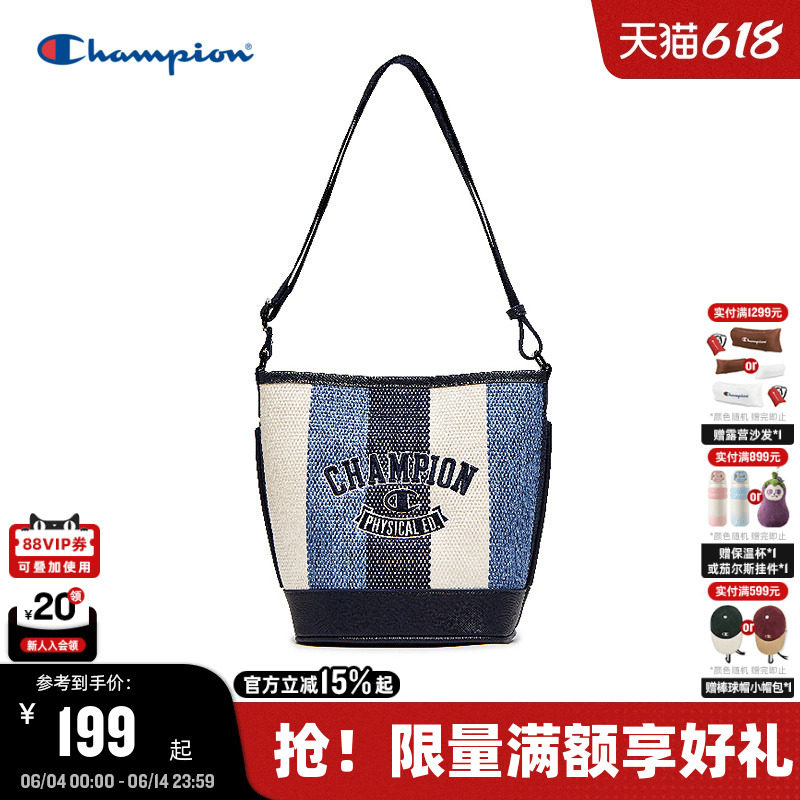 Champion冠军水桶包2026春季新款女发财桶牛仔单肩包时尚休闲挎包