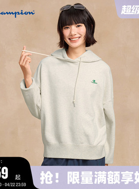 Champion冠军女款卫衣春秋刺绣红色连帽卫衣女运动休闲潮流上衣春