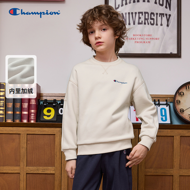 【加绒】Champion冠军童装25秋冬新款男女童经典刺绣运动圆领卫衣