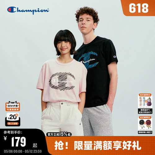 Champion短袖T恤印花圆领情侣款