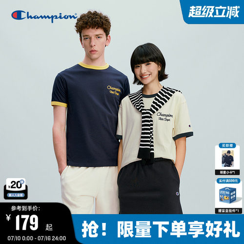 Champion纯棉圆领撞色T恤情侣款