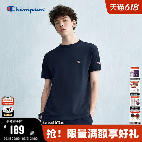 Champion冠军刺绣纯棉短袖t恤