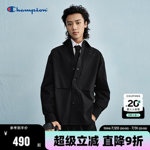 男春秋新款 Champion冠军衬衫 简约纯色休闲内搭翻领POLO中性简约