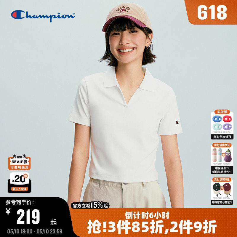 Champion冠军短袖POLO女2026夏季新款翻领老钱风修身T恤韩系学院