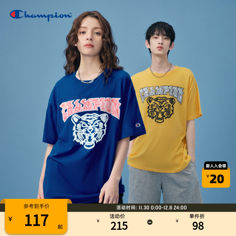 Champion冠军纯棉T恤男23新款夏日多巴胺宽松短袖休闲上衣女潮牌