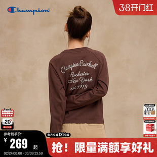 Champion冠军插肩袖长袖T恤女2025秋季新款美拉德少女风打底元气