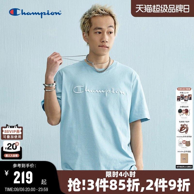 Champion冠军情侣字母刺绣T恤图片