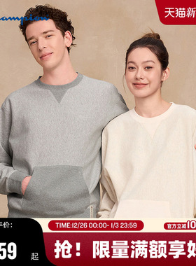 Champion冠军情侣圆领卫衣男25秋季新款横纹编织质感女刺绣落肩潮