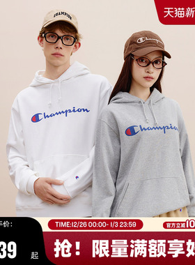Champion冠军连帽卫衣男春秋款情侣纯棉套头卫衣女红色复古圣诞风