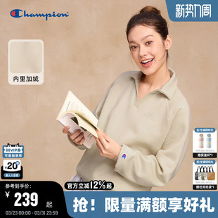 Champion冠军加绒卫衣女2025冬季 女士卫衣V领显瘦保暖秋都市 新款