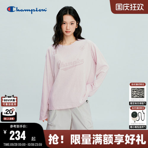 Champion冠军圆领长袖T恤女罩衫