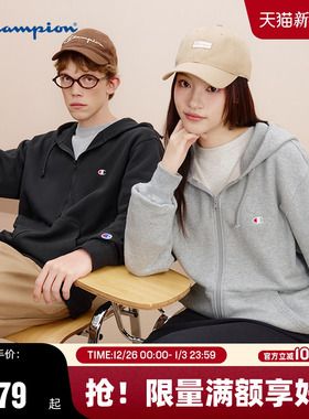 Champion冠军情侣连帽卫衣男春秋款拉链开衫女休闲外套简约韩系
