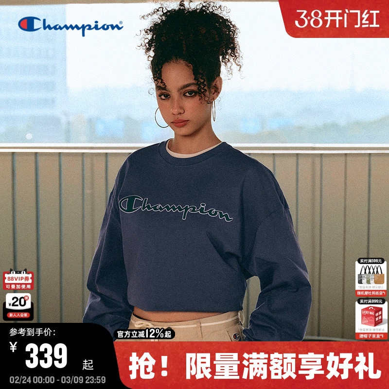 Champion冠军长袖T恤男2026春季新款简约纯棉宽松上衣女印花logo