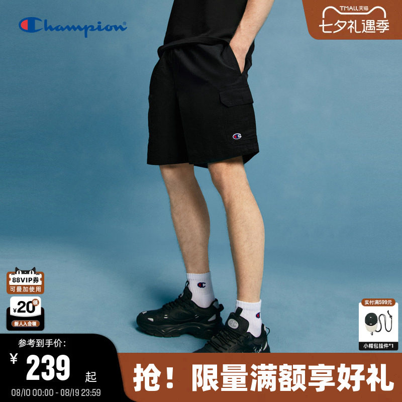 Champion冠军短裤男夏季2025新款工装裤美式夏季休闲裤运动裤黑色