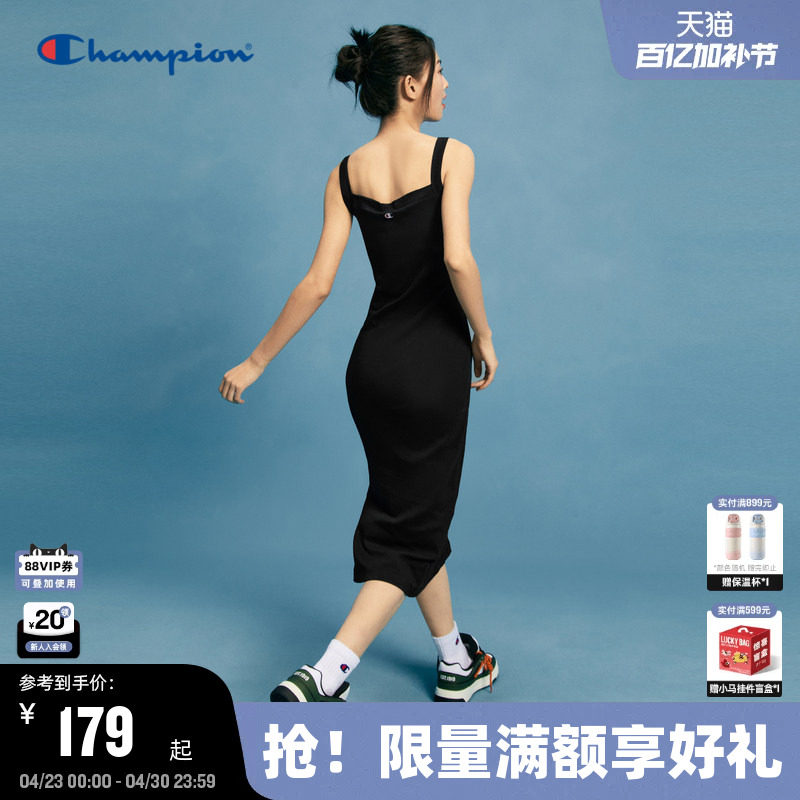Champion冠军吊带连衣裙25夏季新款女纯棉修身内搭夏复古侧开叉