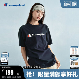 潮牌胶印纯棉标语上衣女美式 新款 t恤男2026春季 Champion冠军短袖