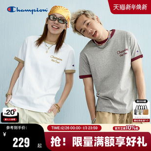 撞色拼接夏季 新款 T恤刺绣纯棉圆领 2025夏季 Champion冠军情侣短袖