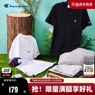 女 红色纯棉情侣潮牌宽松休闲短袖 Champion冠军t恤男2025夏季 新款