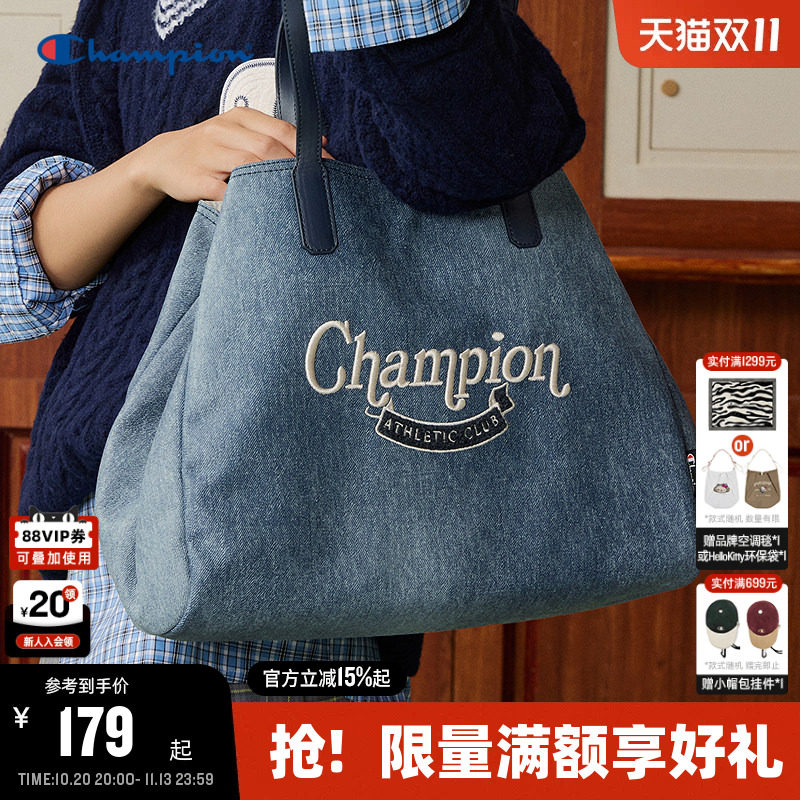 Champion冠军单肩包26夏季新款女复古帆布托特包大容量通勤背包男