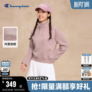 气少女校园风加绒无帽卫衣保暖秋 元 Champion冠军卫衣女25冬季 新款