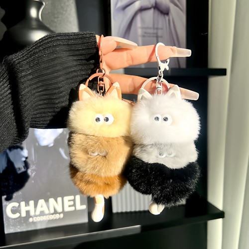 网红软萌卡通可爱兔毛猫咪叠叠乐钥匙扣挂件情侣手机链背包挂饰女