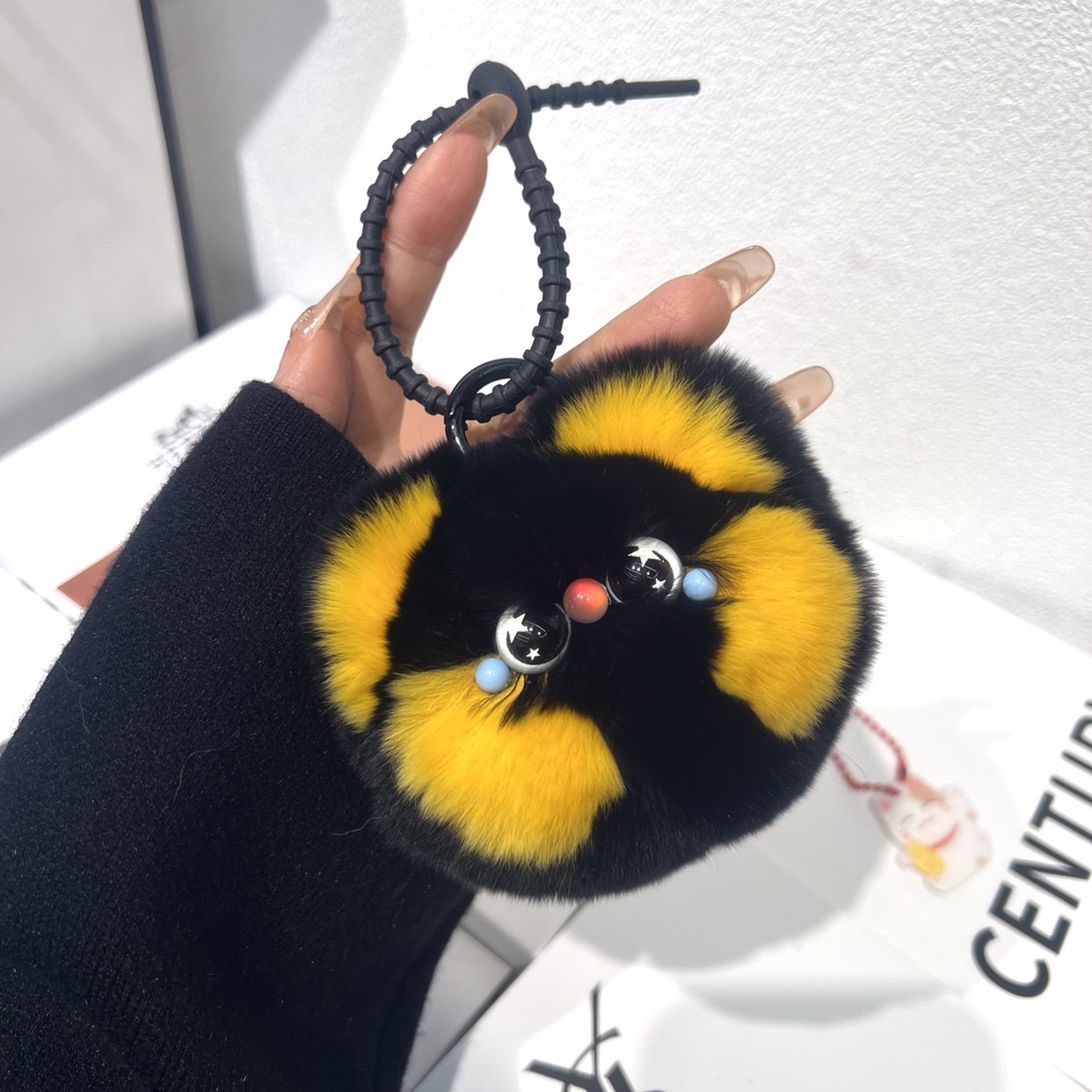 澳都皮草原创可爱獭兔毛嘟嘟小喵汽车钥匙扣毛绒挂件书包背包挂饰