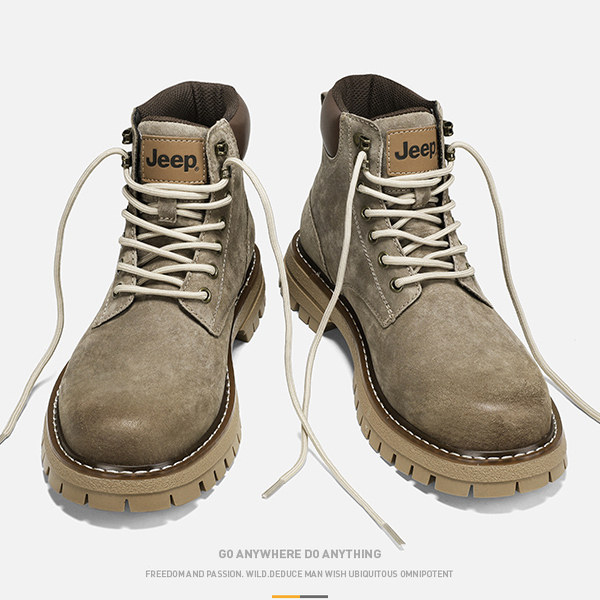 jeep吉普高帮马丁靴男款冬季英伦风复古工装靴子男士真皮户外男鞋