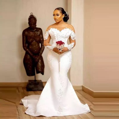 African Mermaid Wedding Dress Marriage Sweep Train Bridal