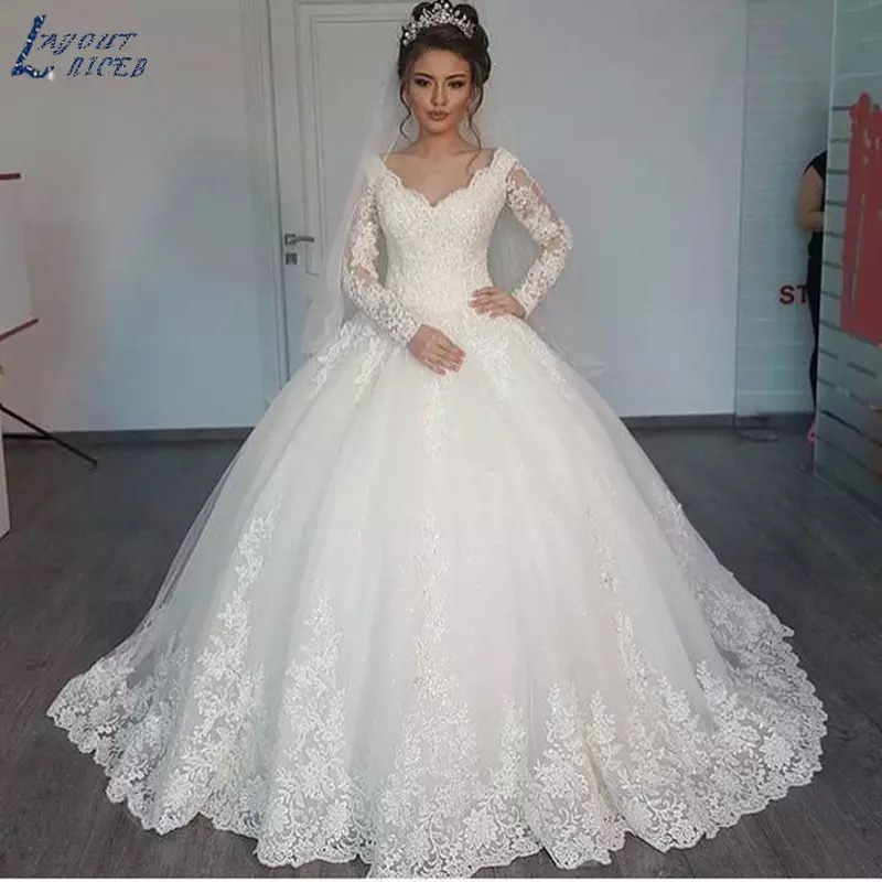 Ball Gown Wedding Dress Lace Sweep Train Bride Bridal