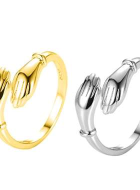 新款爱的双手拥抱情侣戒指简约合金男女怀抱开口对戒