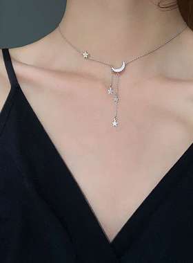 韩版个性锁骨链网红气质简约星月吊坠好搭配设计感时尚项链女
