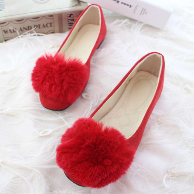 毛毛单鞋女2023韩版方头浅口平底仙女鞋百搭豆豆鞋女大码