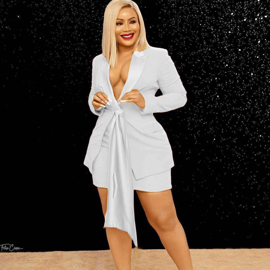 D156外贸气质通勤西装外套半身裙两件套欧美大码西服短裙套装