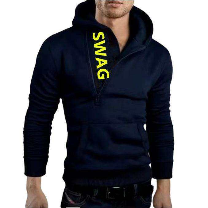 Wish欧码新品男士卫衣字母LOGO侧拉链男装连帽外套男装HD