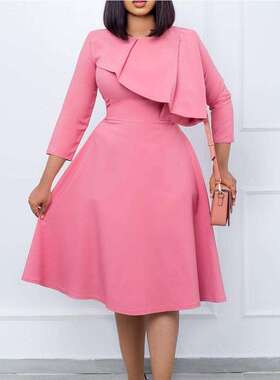 D274亚马逊欧美外贸女装2024夏季新款圆领纯色气质大摆连衣裙