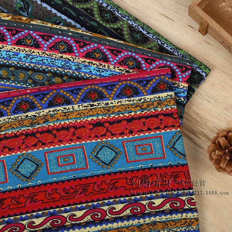 民族风棉麻印花布料桌布窗帘抱枕旗袍演出服居家装饰DIY布艺