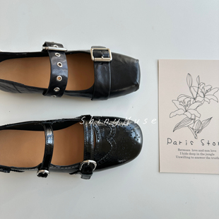 ShinyMuse缪斯定制真皮百搭暗黑系搭扣方头时尚一字带百搭皮鞋