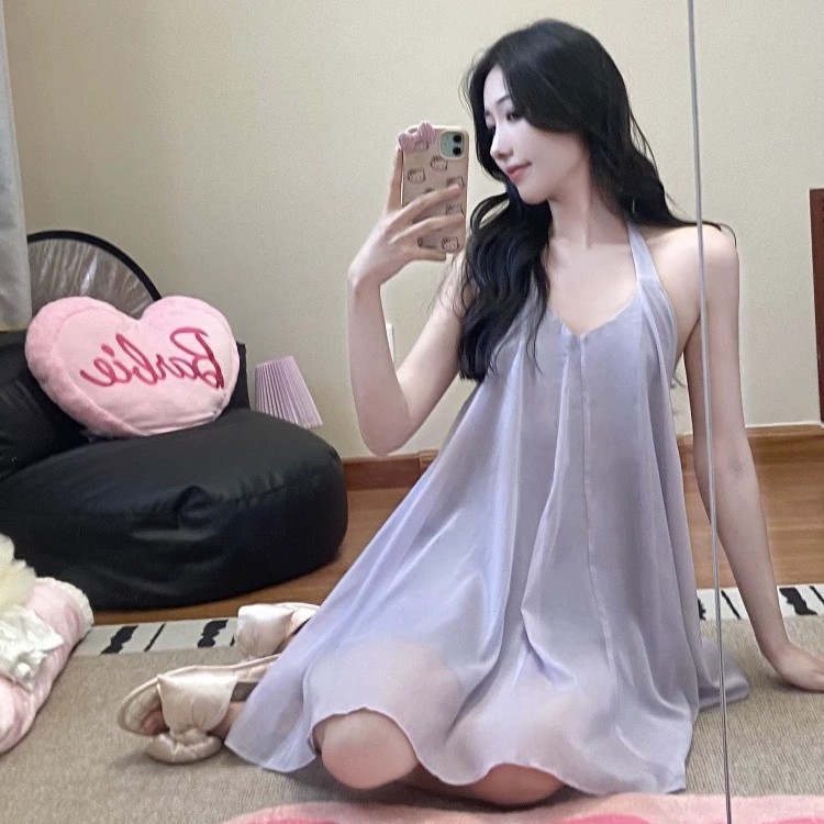 露思同款性感挂脖吊带睡裙女