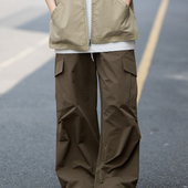 弎狸TIP 男户外宽松直筒休闲裤 日系复古口袋抽绳褶皱设计感工装 裤