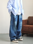 TIP 日系复古廓形牛仔裤 宽松阔腿嘻哈裤 弎狸 水洗做旧直筒长裤 潮