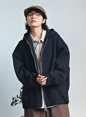 弎狸 TIP  日系连帽开衫卫衣外套男女机能黑色宽松简约休闲夹克潮