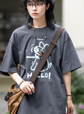 弎狸TIP 夏可爱倔强小狗国潮重磅纯棉宽松休闲短袖男女同款体恤衫