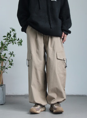 弎狸 TIP  春秋日系复古口袋工装裤男女宽松束脚休闲阔腿长裤子潮