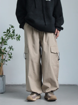 弎狸 TIP  春秋日系复古口袋工装裤男女宽松束脚休闲阔腿长裤子潮